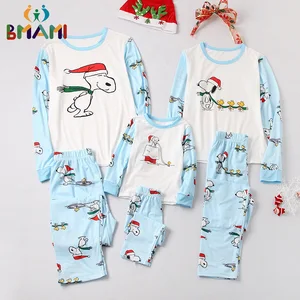 Новое поступление 2022, Рождественская одежда, черный и белый топ с длинным рукавом и мультяшным принтом медведя + штаны, Семейный комплект для рождественской пижамы