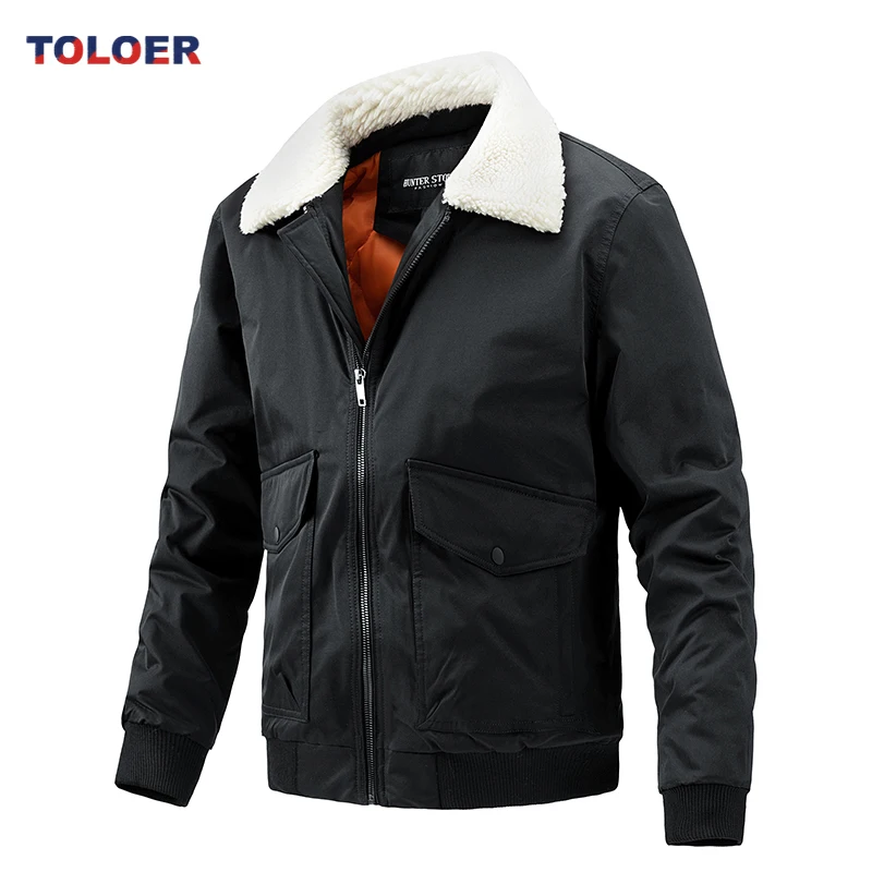 

Men Winter Casual Classic Thicken Warm Jacket Male Windproof Bomber Outwear Fashion Simple Fur Collar Street Solid Parkas Coat