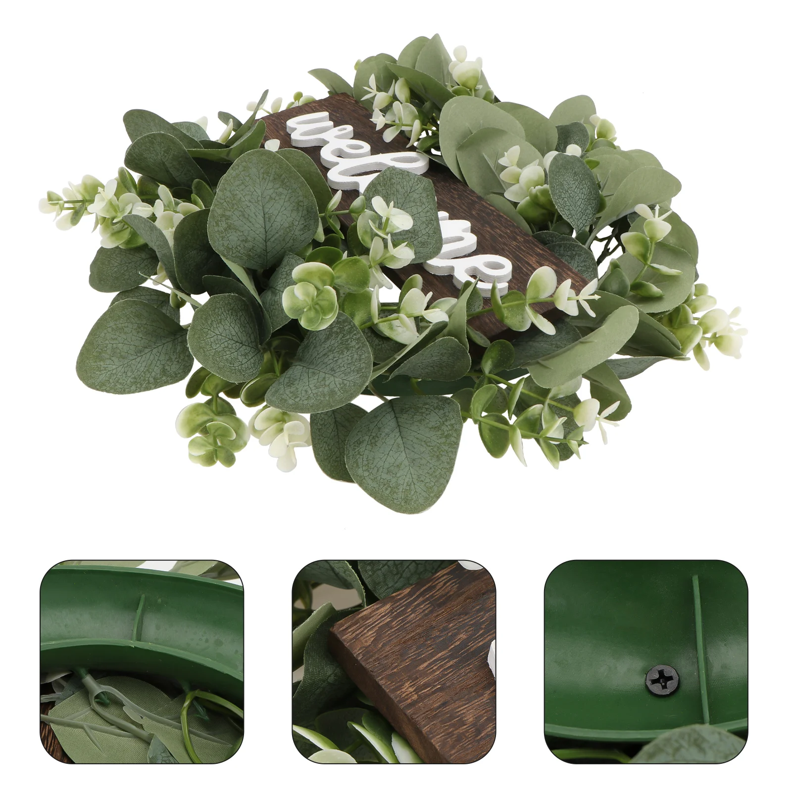 

Wreath Welcome Door Eucalyptus Sign Front Green Spring Artificial Wreaths Garland Summer Decor Porch Farmhouse 13In Party Leaves