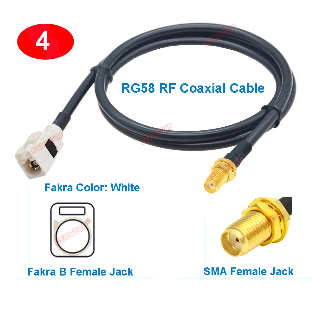 1 шт. перемычка Fakra to SMA RG58 белая Code B штекер/гнездовой разъем 50 Ом RG-58 косичка BEVOTOP