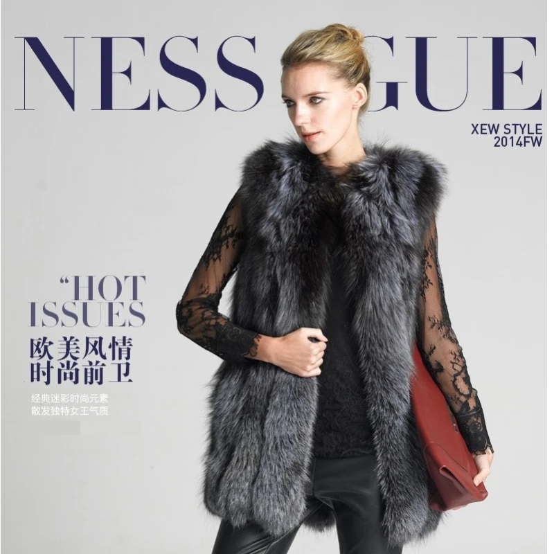 ICCLEK Fur coat women made fur women long hair medium long female silver fox imitation fur vest