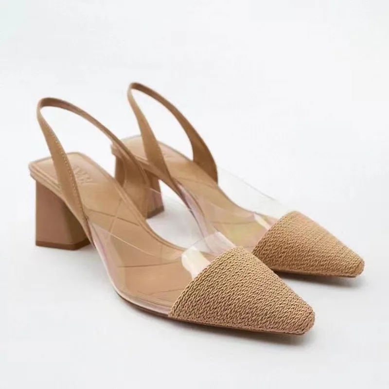 

ZARZ 2022 Summer New High Heels Transparent PVC Sandals Pointed Toe Fashion Sexy Slingback Single Shoes Luxury Brand Plus Size41