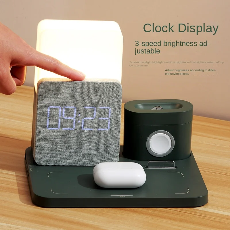 

15W Wireless Charger 3 In 1 Fast Charging Station Digital Alarm Clock 3 Gears Night Light for IPhone 13 Watch AirPods Support