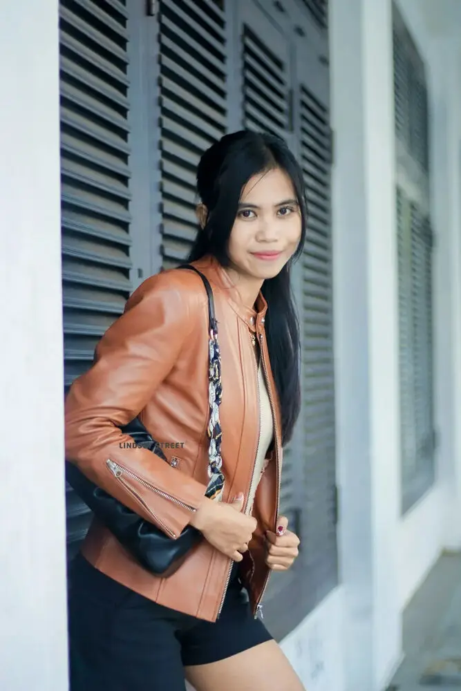 Women Biker Leather Jacket Soft Lambskin Leather Crop Coat Real Leather Jacket Women