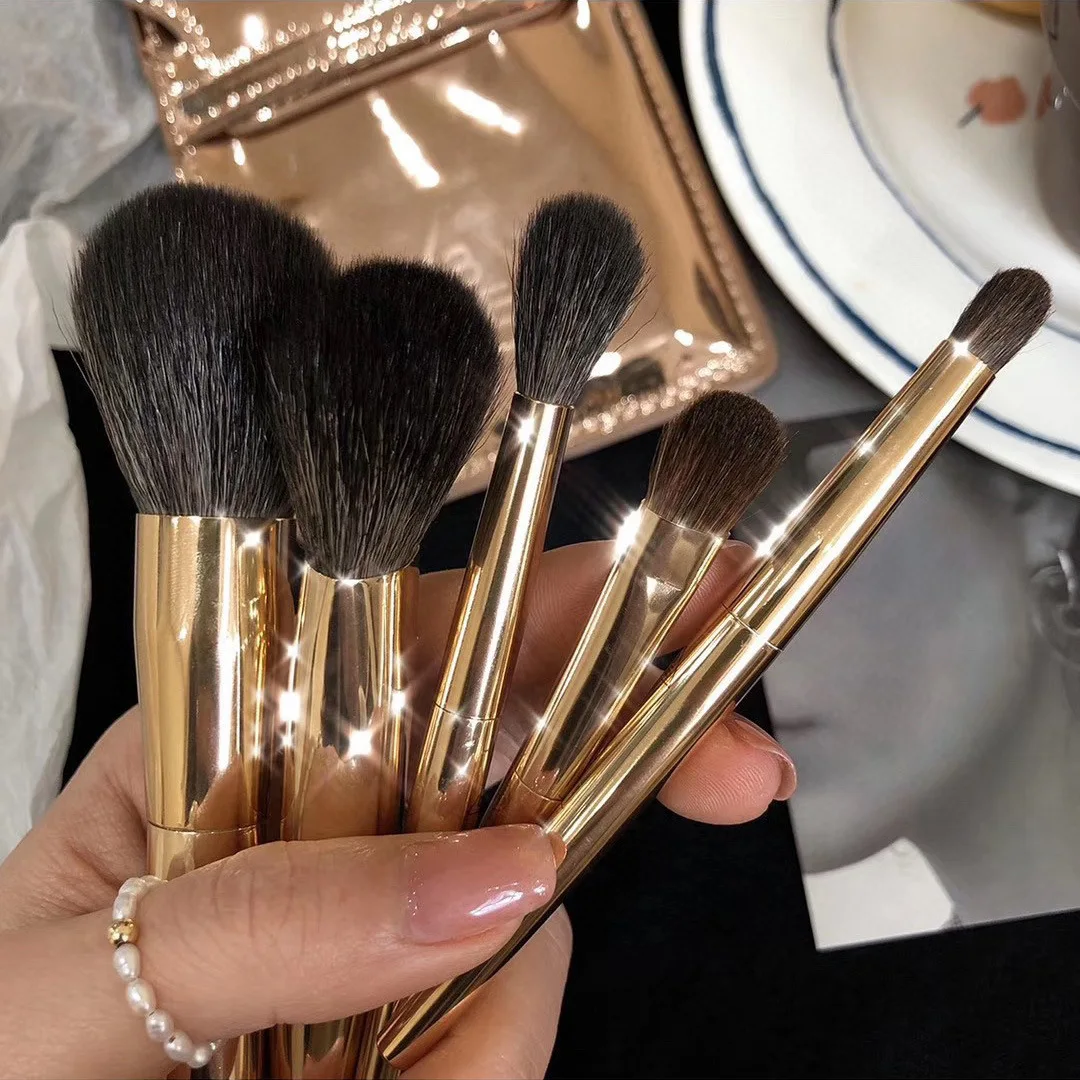 3CE Gold Limited Five-piece Portable Makeup Brush Set Beginner Full Set of Soft Eye Shadow Three-point Repairing Concealer