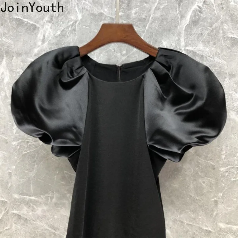 Блузка женская с пышными рукавами и круглым вырезом облегающая в Корейском стиле