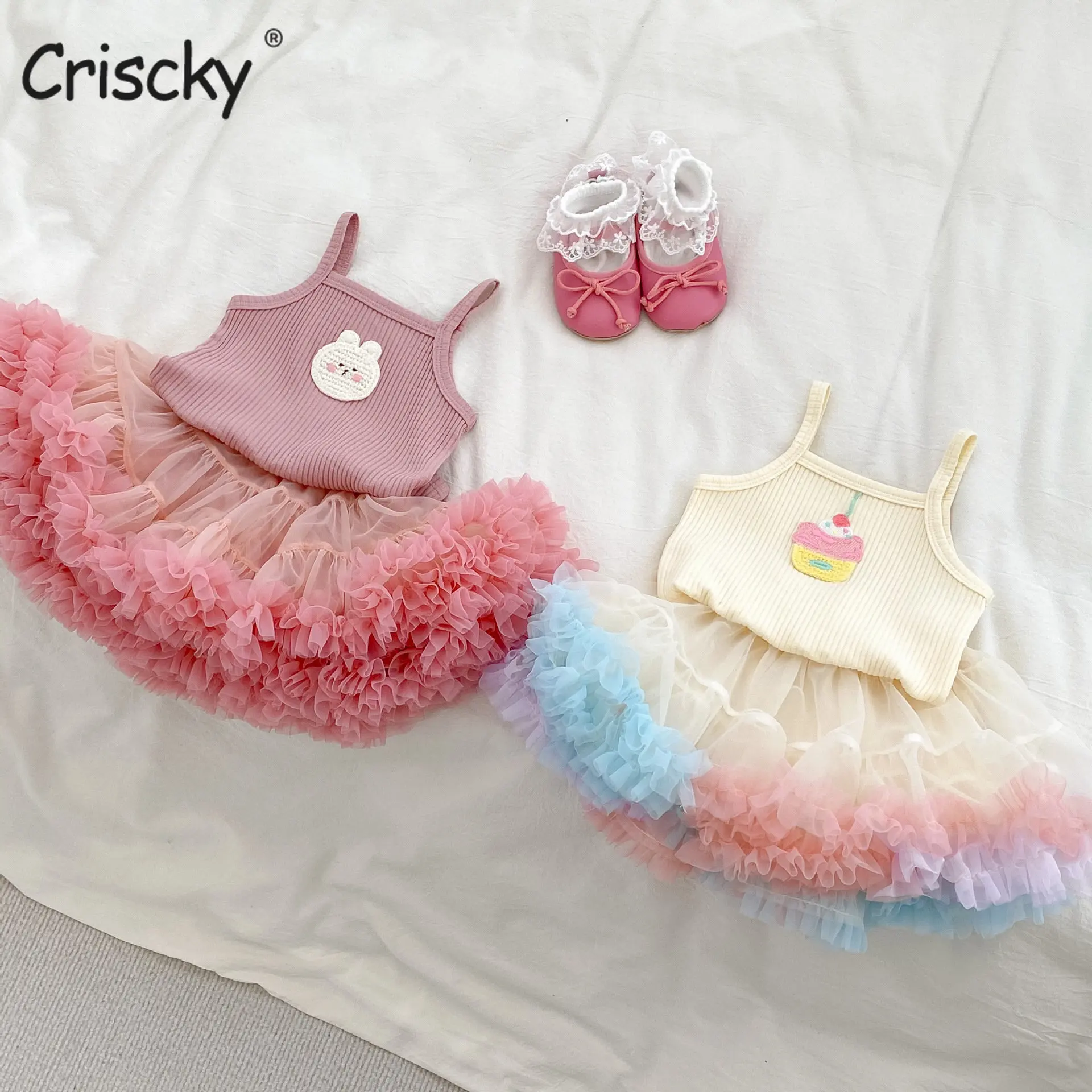 

2023 Sweet Baby Girls Suits Summer Baby Girls Clothes Suspender Tops Skirts Kids 2 Piece Set Toddler Set Clothing