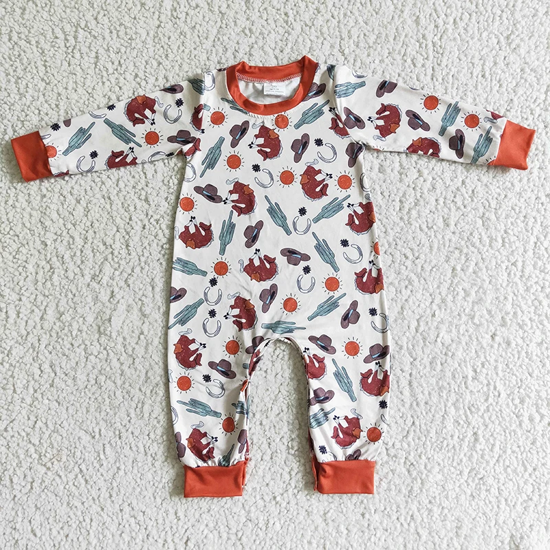 Baby Boy Western Horse Romper Summer Long Sleeve Cactus Bodysuit Clothing Snap Botton Jumpsuit Kids Toddler One-piece Clothes