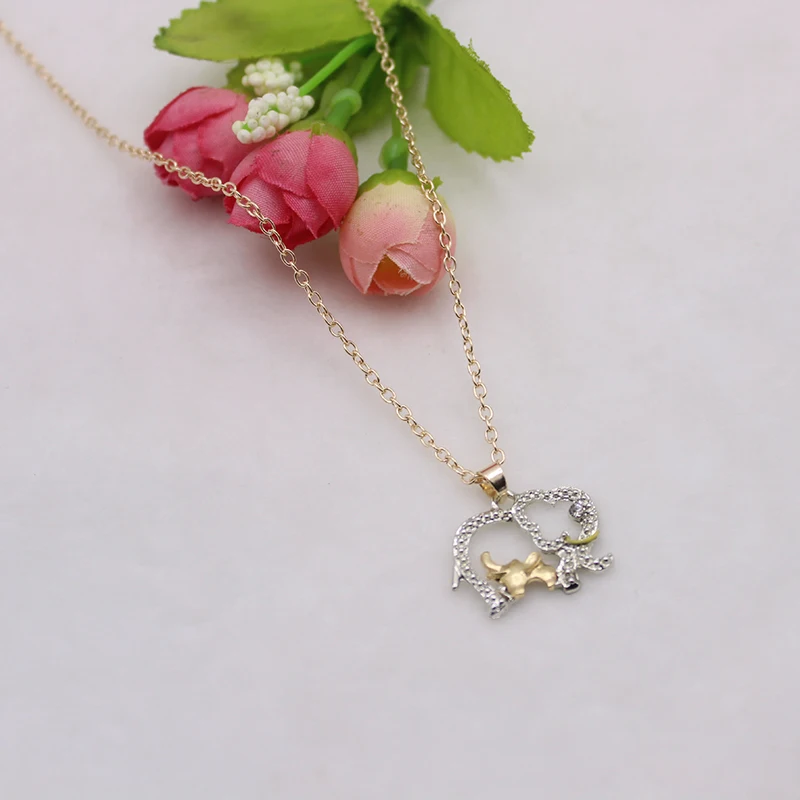 

2022 New Gold Silver Color Animal Double Elephant Pendant Necklace Rhinestone Crystal Charm Mother Sweater Chain Jewelry Choker