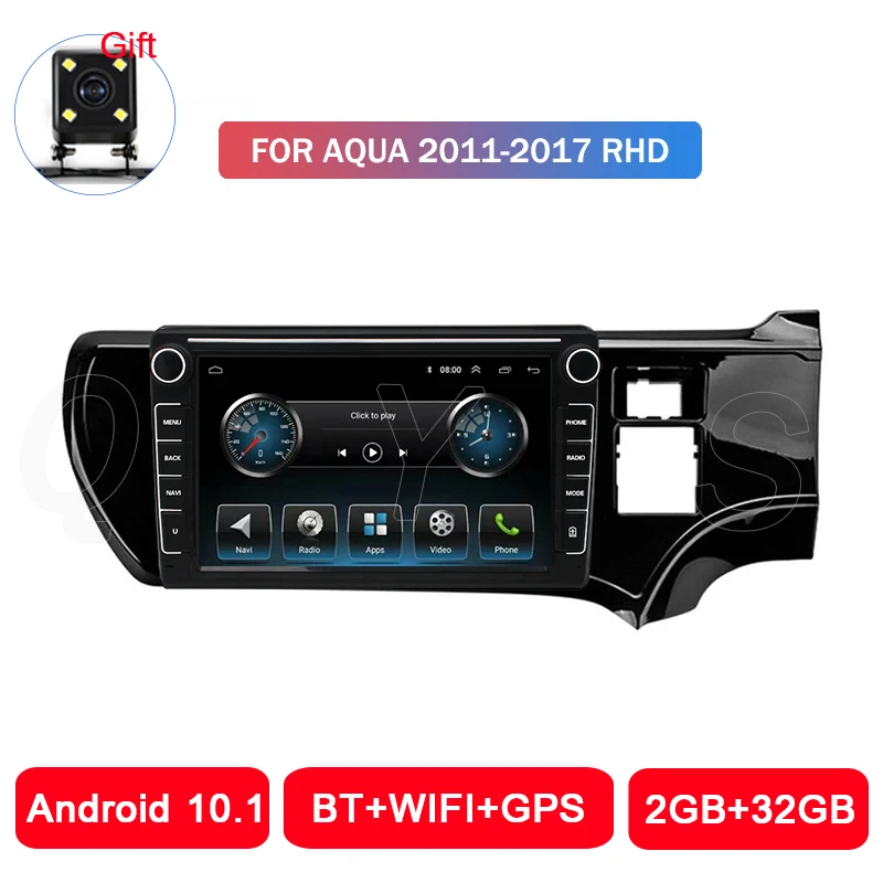 Автомагнитола с GPS-навигацией для Toyota Aqua RHD 2011 2012 2013 2014 2015 2016 2017 на базе Android 10.1 с четырехъядерным процессором и встроенной памятью 32 ГБ.