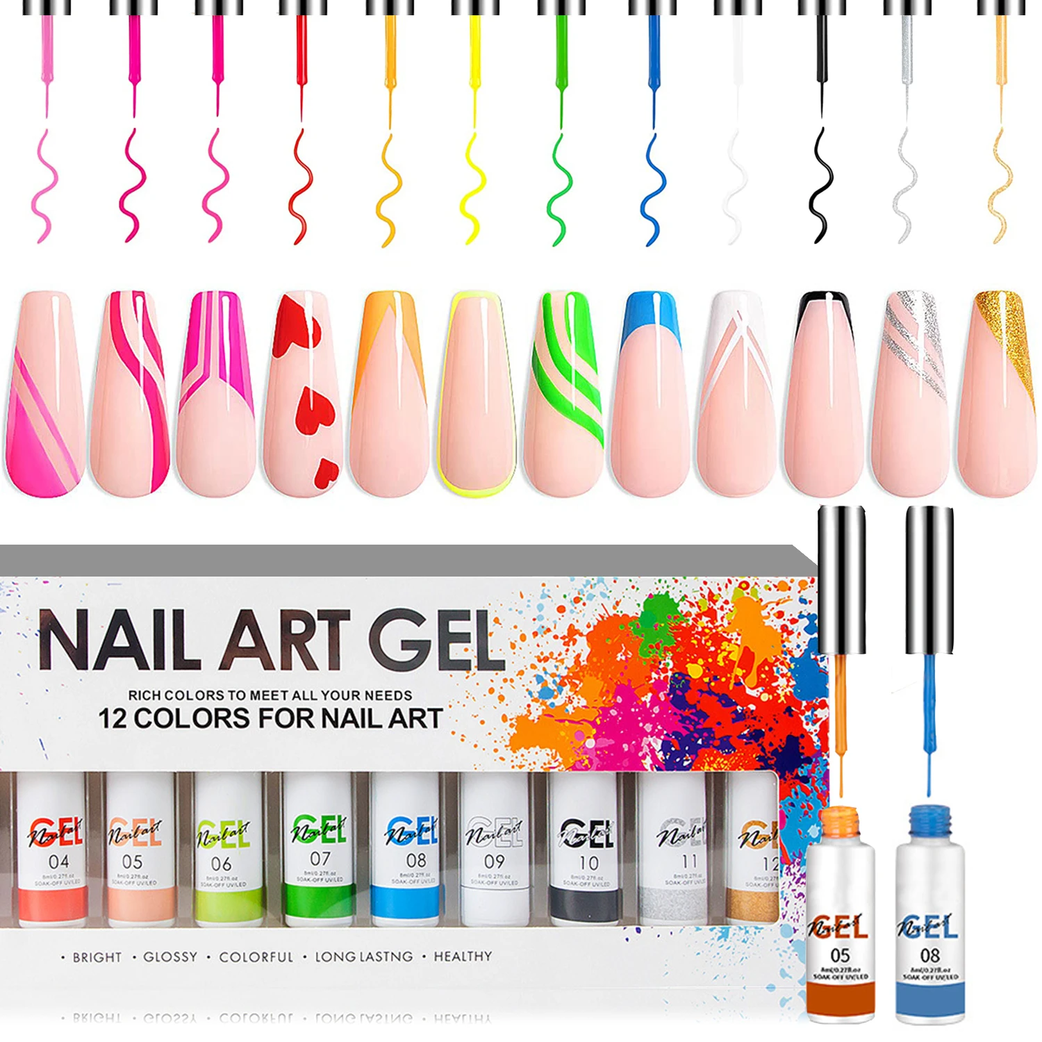

12 Colors 8ml Line Polish Gel Kit Nail Art Design For UV/LED Paint Nails Art Drawing Polish DIY Painting Varnish Liner Gel Set