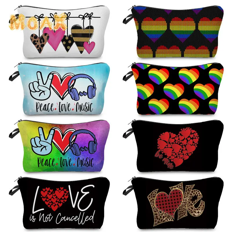 

Love Heart Print Cosmetic Bag for Women Makeup Bags Student Kids Pencil Pouch Storage Bag Custom Ladies Outdoor Toiletry Bags