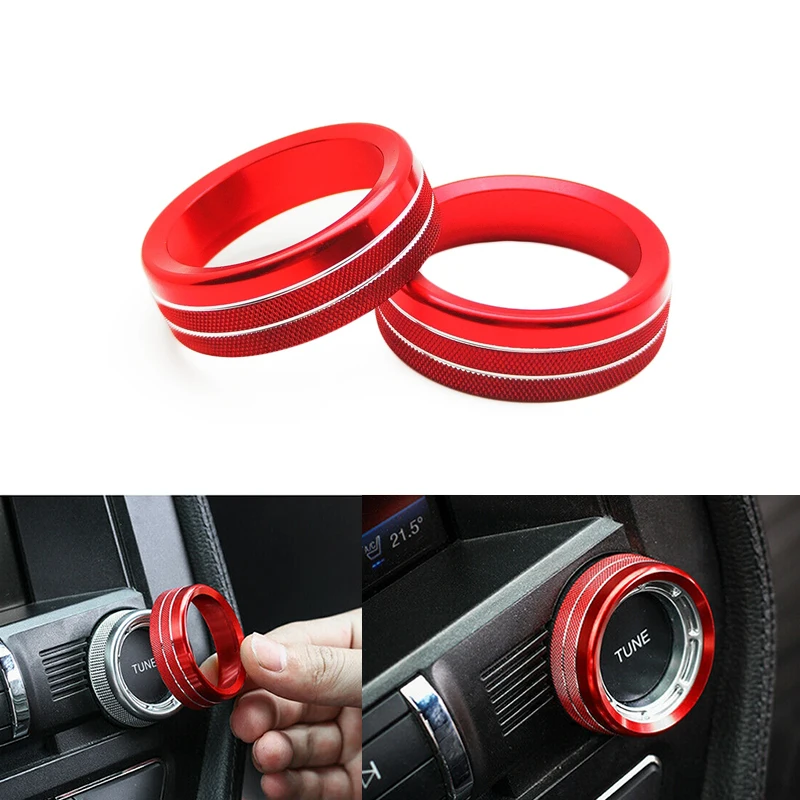 

2pcs Car Aluminum Radio Switch Volume Adjustment Knob Trim Cover Moulding Decoration For Ford Mustang 2015-2020