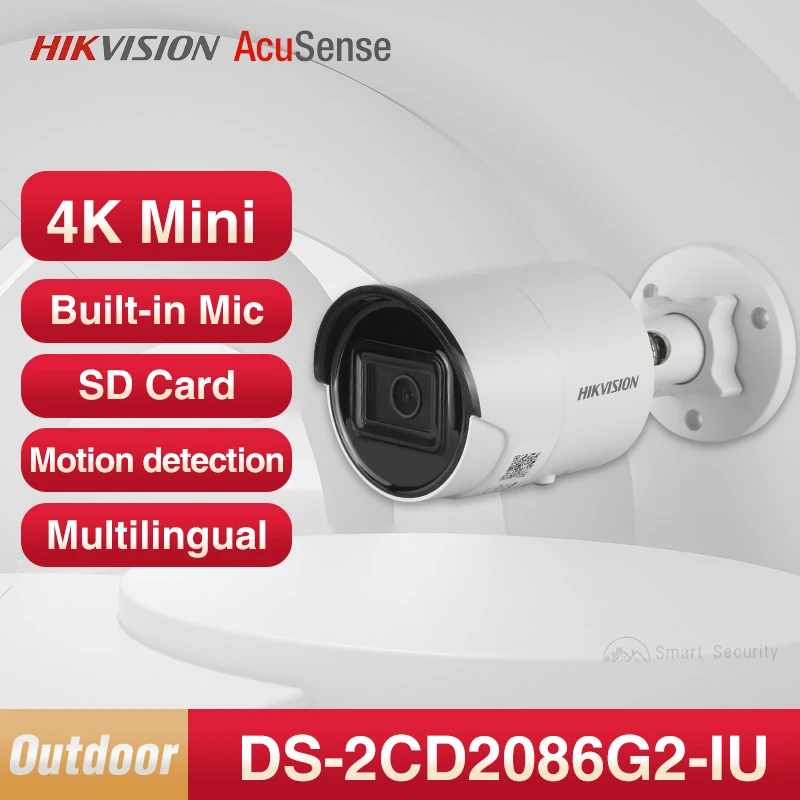 

Hikvision Multilingual 4K Mini Bullet IP Camera Outdoor Waterproof Security Protection Microphone SD Card CCTV DS-2CD2086G2-IU