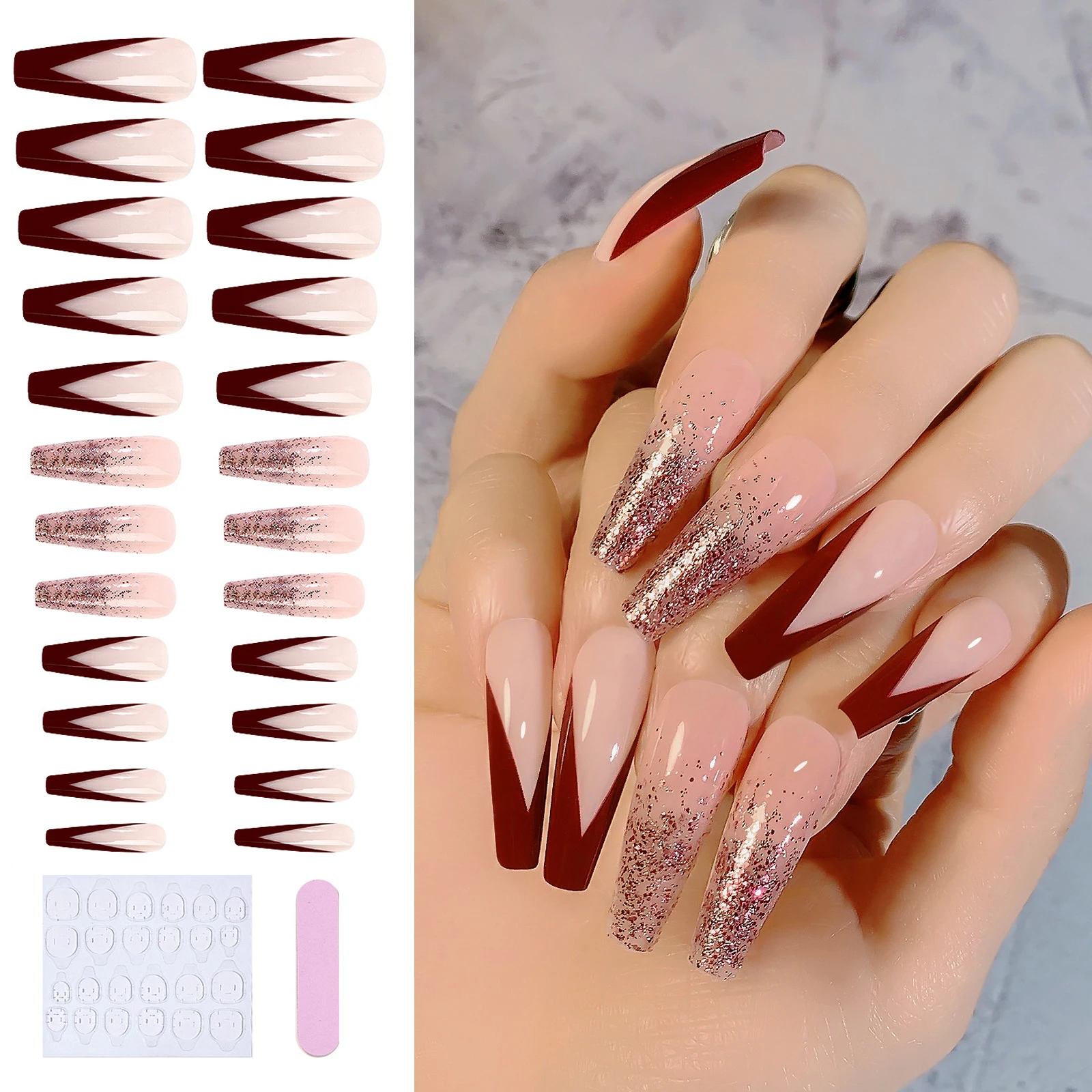 

24Pcs Art Geometric Fake Nails With Glue Pressed On Nails Fake Nail Stickers Artificial Nails Women Natural Nail Art Tools