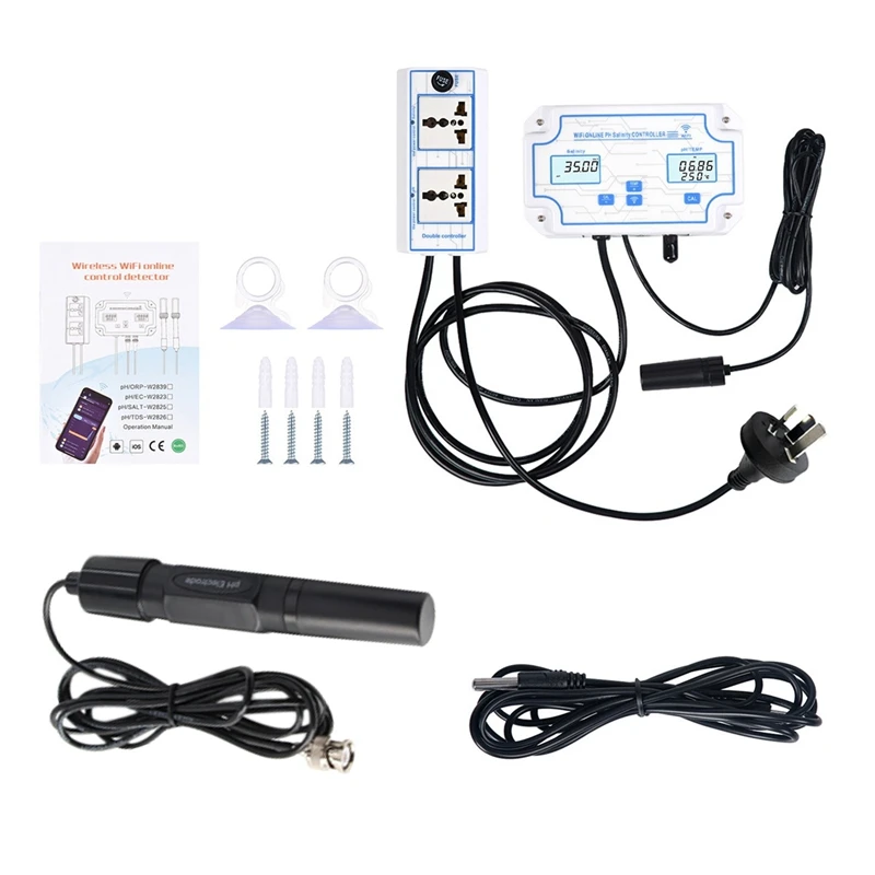 

3 In1 Wifi Water Quality Detector PH/Salinity/TEMP Electrode BNC Type Probe For Aquarium Hydroponics Monitor