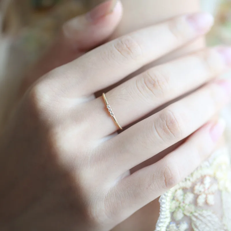 Женское кольцо из 14-каратного золота японский микро-Набор 3-х бриллиантовых колец