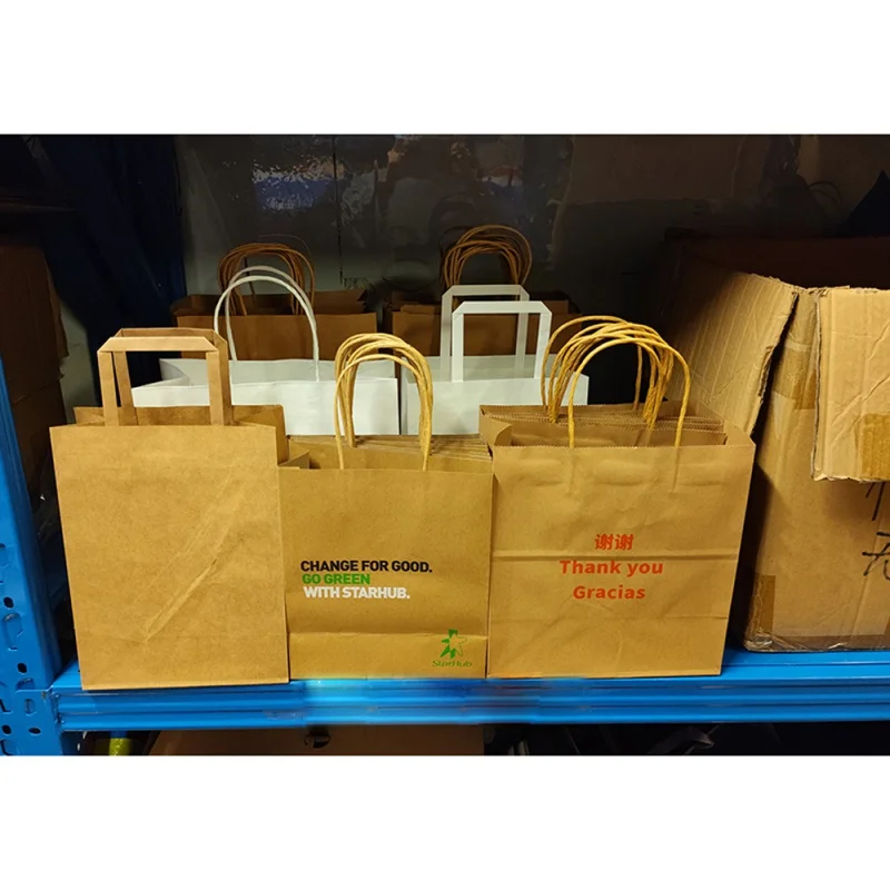 

Custom Custom Made Flat Paper Handles Brown Takeout Takeaway Bags Fast Food Kraft Paper Bag For Restaurant Packaging Bag