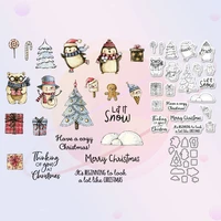 winter christmas cutting dies clear stamp xmas tree snowman penguin snowman scrapbooking diy metal cut dies stamps for cards