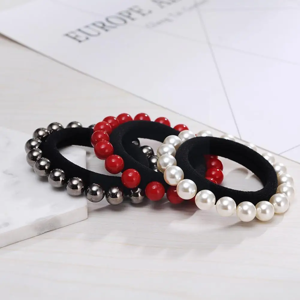 

2022 Fashion Woman Headwear Bow Imitation Pearl Hair Rope Holder Hairband For Girls Hair Ring Pearl Beads Stretch Hairband X6P5