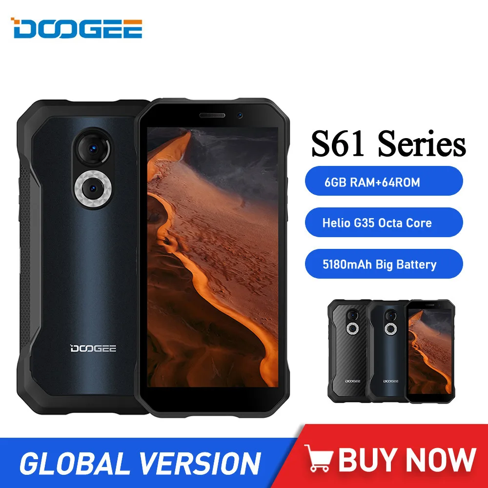 Смартфон DOOGEE S61, Android 12, 6 + 64 ГБ, 6,0 дюйма, Helio G35, 20 МП, ночное видение, 5180 мАч