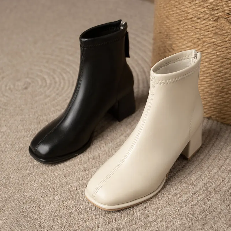 Women Shoes Fashion Chunky Round Toe Ankle Boots Autumn Winter PU Leather Warm Snow Boots Designer Shoes Women Chelsea Boots