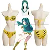 Anime Urusei Yatsura Lum Invader Cosplay Costume Wig Tiger-striped Bikini Swimsuit Yellow Swimwear Legging Women Ataru Moroboshi 1