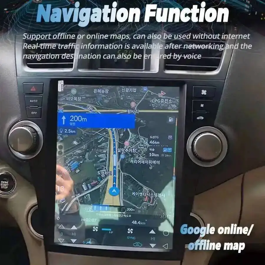 Фото 12.1'' сенсорный экран Carplay с навигацией и DSP-процессором для Toyota Highlander 2009-2013, Android 15, Bluetooth, автомобильный мультимедийный видеоплеер №5