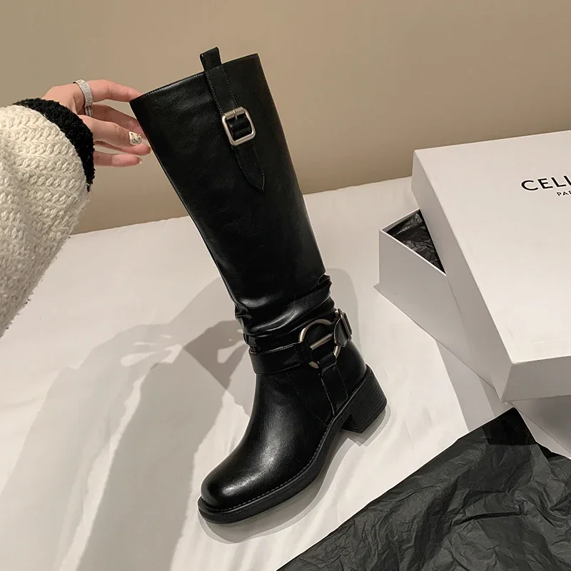 Винтажные ковбойские сапоги в британском стиле с металлической пряжкой на ремне