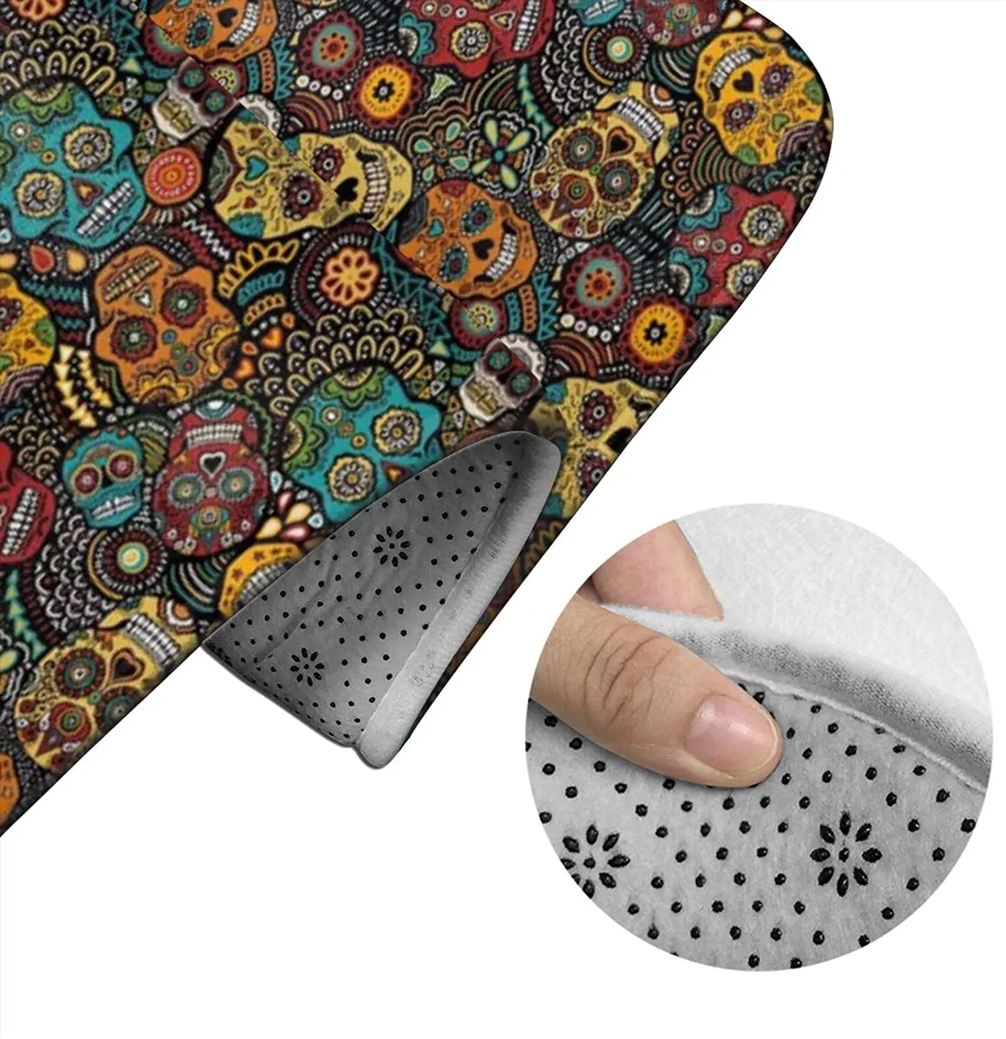 

Mexican Sugar Skulls Ext Bathroom Mat Sets 3 Piece Set Rugs Memory Foam Mat Set Toilet Seat Cover Bath Mat lid Cover