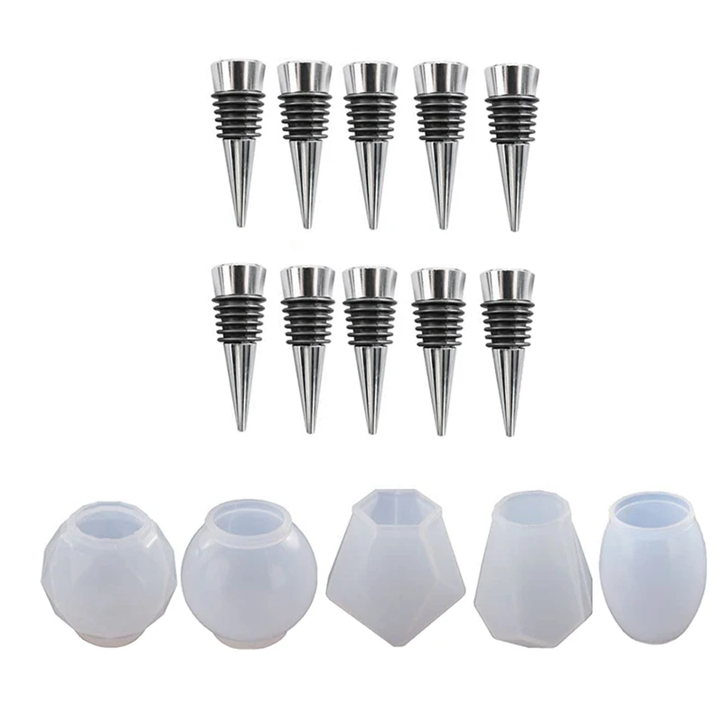 

5 Piece Geometric Spherical Bottle Stopper Resin Casting Molds, W/10Pcs Stoppers, Wine Bottle Stopper Silicone Molds