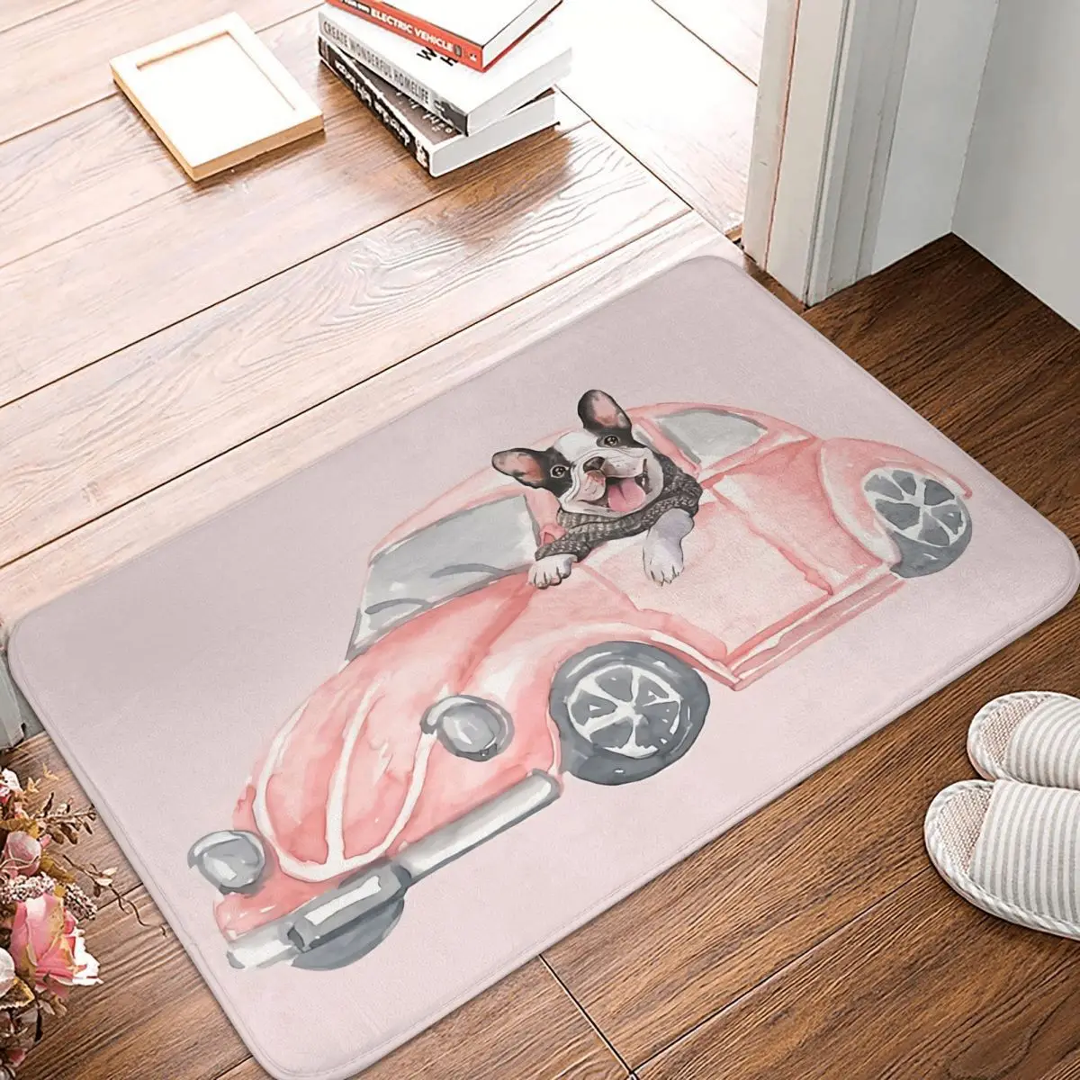 

French Bulldog Pet Non-slip Doormat Living Room Mat Valentine Car Hallway Carpet Entrance Door Rug Indoor Decorative