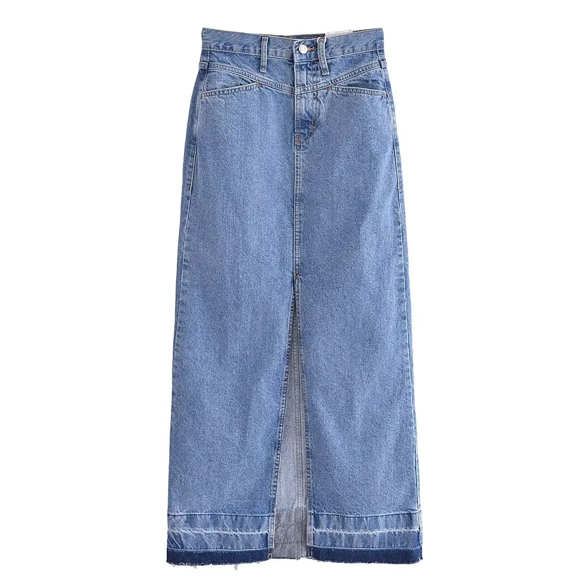 

Women 2023 New Fashion Summer Cowboy Midi Skirt Vintage High Waist Side Pocket Zipper Rough Selvedge Female Skirts Mujer
