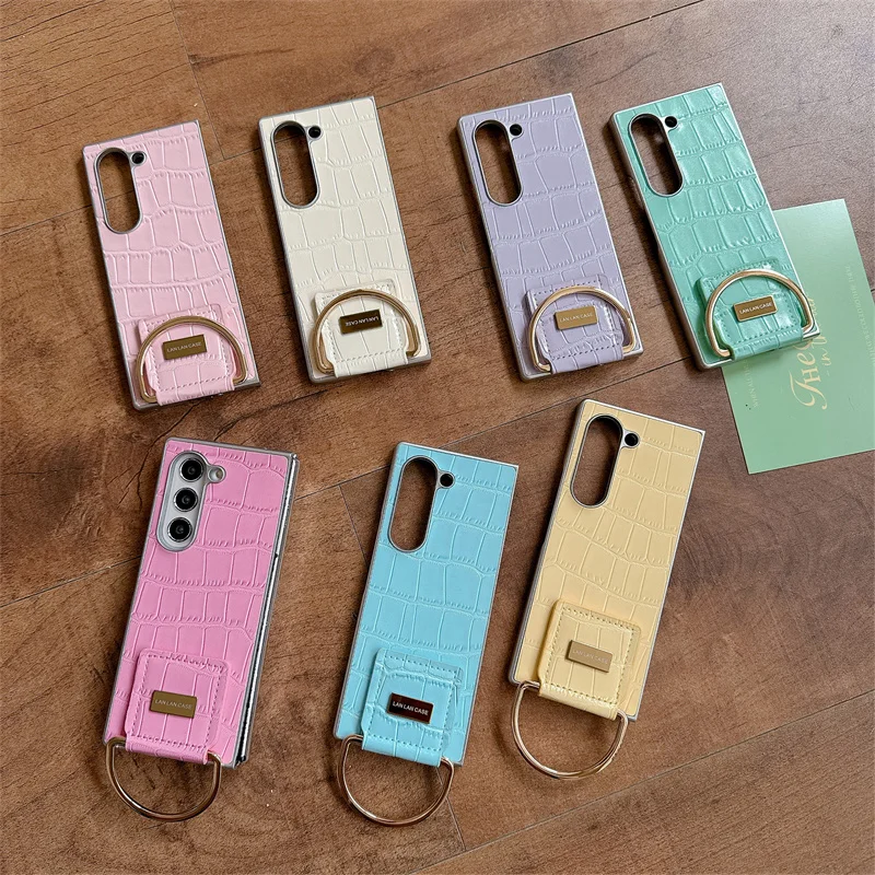 Фото Модный кожаный чехол ярких цветов для телефона Samsung Galaxy Z Fold 7 6 5 4 3 Fold6 Fold5 ZFold7 с кольцами, милый чехол №1