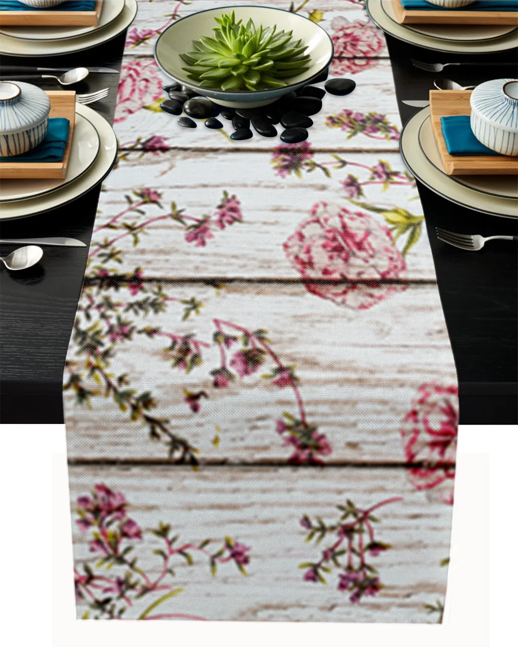 

Flowers On Wood Tablecloth Table Runner Decoration Home Decor Dinner Table Decoration Table Decor