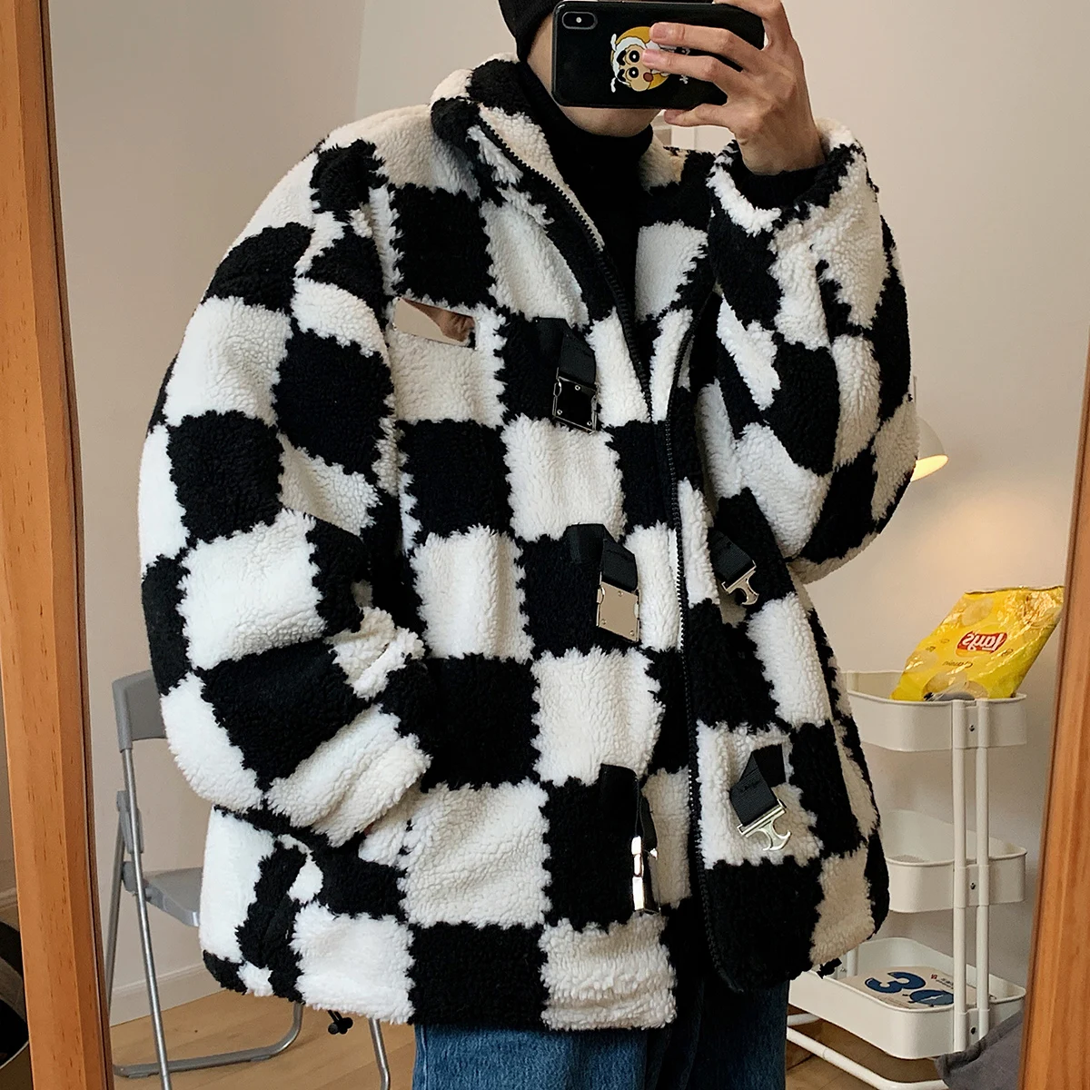 

Privathinker пальто из овечьей шерсти для мужчин зимнее утолщенное модное клетчатое корейское пальто унисекс Брендовые свободные куртки для пар