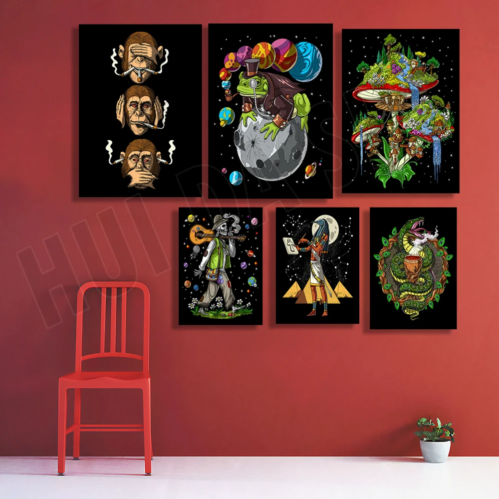 

Холщовый постер в стиле хиппи с изображением гитариста-Украшение стен-психоделический лес-фантазийный декор для комнаты-забавные подарки