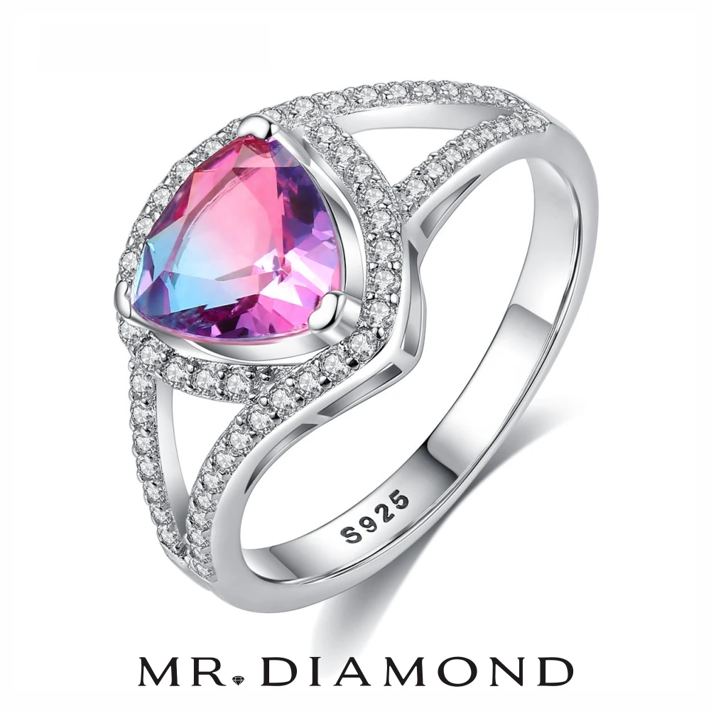 

925Sterling Silver Ring Fashion Cocktail Color Geometric Shape Tourmaline Finger Ring For women Party Design Popular JewelryGift
