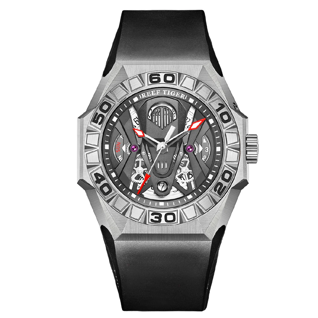 

Reef Tiger Men Automatic Watch,Mens Wrist Watches Luxury Dive 200M Waterproof Mechanical Wristwatch Sekelton Luminous Sapphire