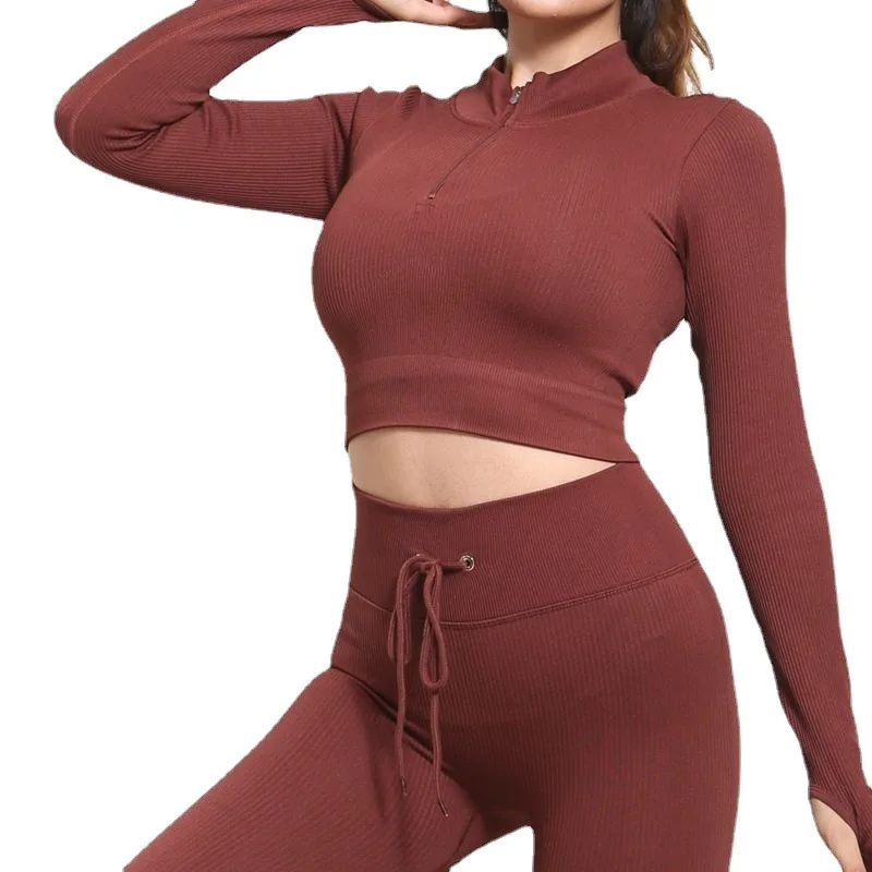 Fashion Chain long-sleeved Yoga Clothes Tight Sports Coats Female Slim High Elastic Breathable Fitness T-shirt Quick Dry Clothes