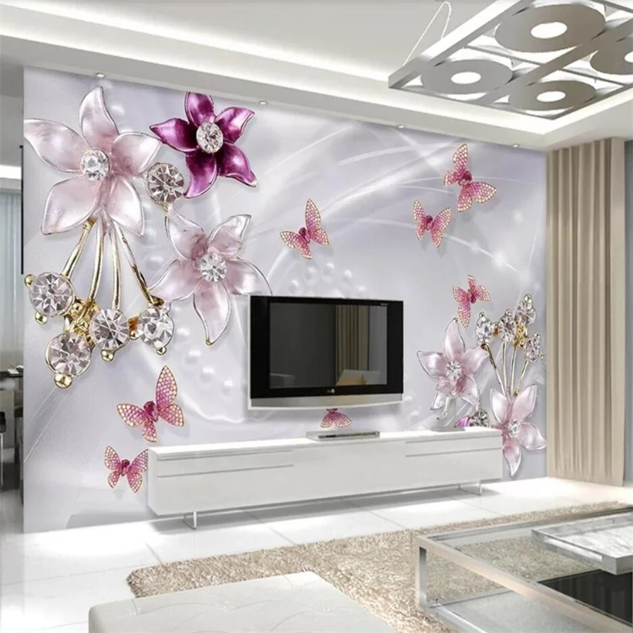 Custom wallpaper 3d murals elegant and elegant diamond flower jewelry background wall living room decorative painting wallpaper