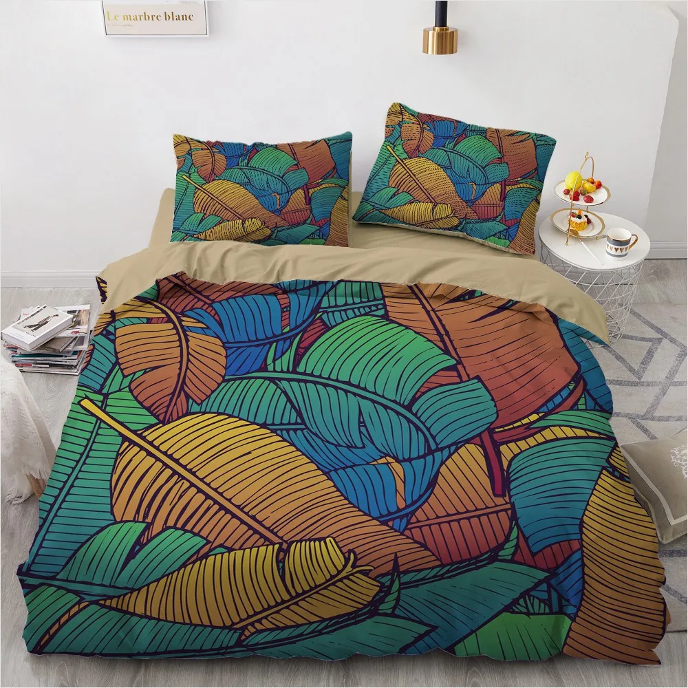 

3D Digital Tropical Leaves Linens Bed Intense Color Comforter Bedding Sets Twin King Queen Size 200x200cm Soft Duvet Cover Set