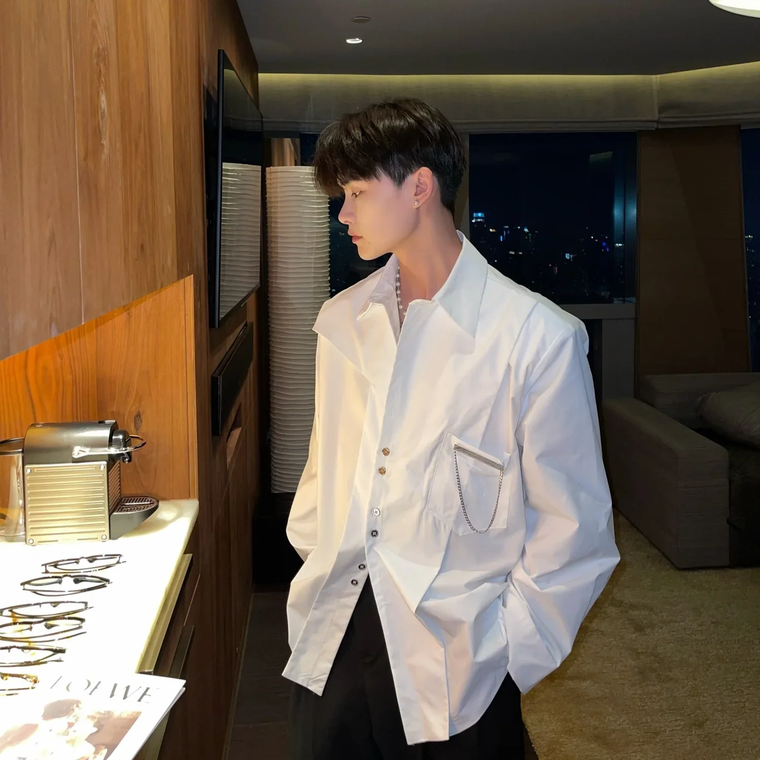 Мужская свободная рубашка Nichedesign с длинным рукавом в Корейском стиле на весну и