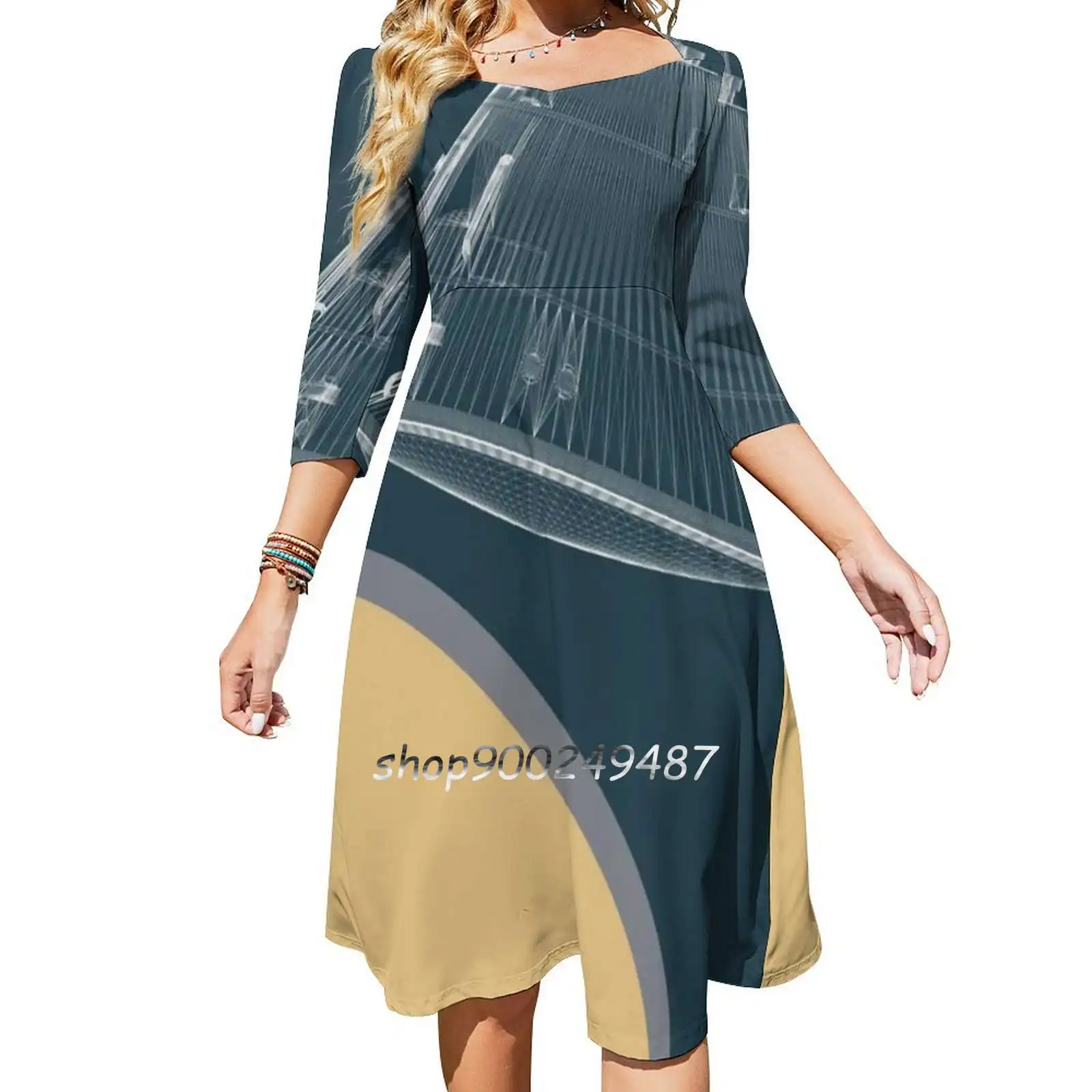 Платье-колокол Apollo 11 с квадратным вырезом элегантное модное платье принтом