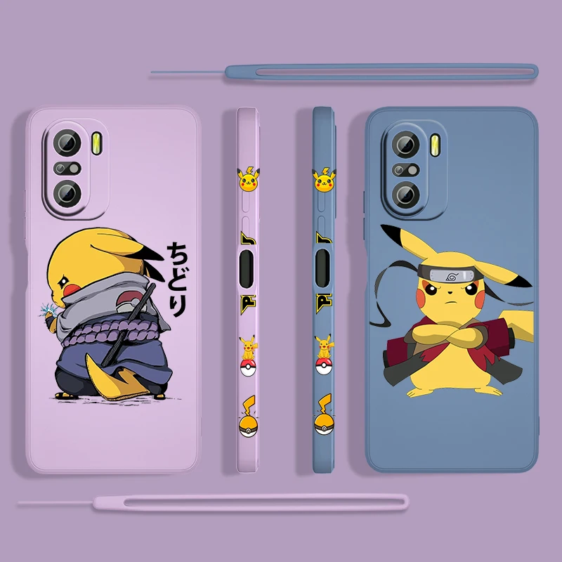 

Pikachu Cute Anime For Xiaomi Redmi K50 Gaming 10X 9 9A 9T 9AT 8 8A 7 6A 5A 4X Pro 4G 5G Liquid Left Rope Silicone Phone Case