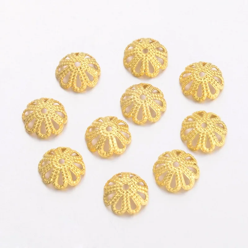 

100PCS Brass Bead Caps Plated With Gold Color For Jewelry Making, 8x3mm, hole: 1mm