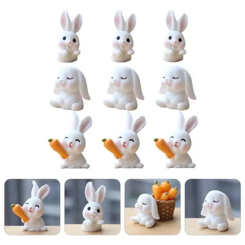

9Pcs Easter Cake Bunny Rabbit Figures Decorations Topper Garden Carrot Carrots Ornaments Mini Peter Bunnies Decoration