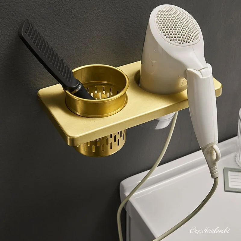 Полка для ванной комнаты матовый золотой алюминиевый держатель фена настенный