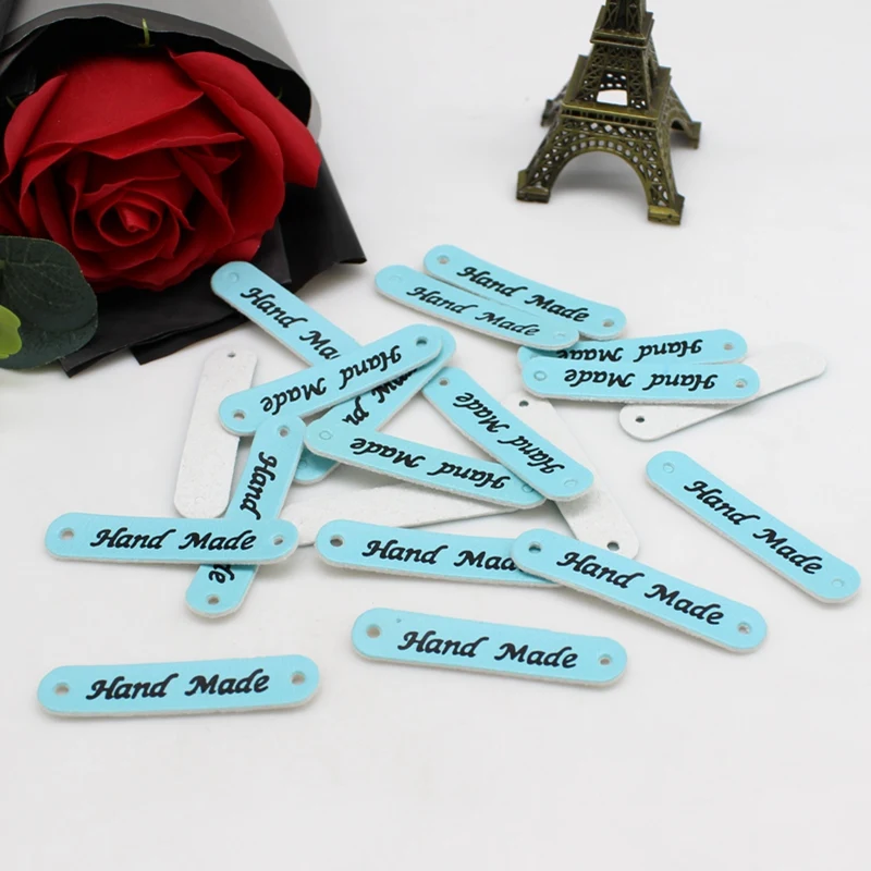 

40pcs/lot Handmade Sewing Handmade PU Leather Labels For Garment Bag Needlework Decoration Supplie