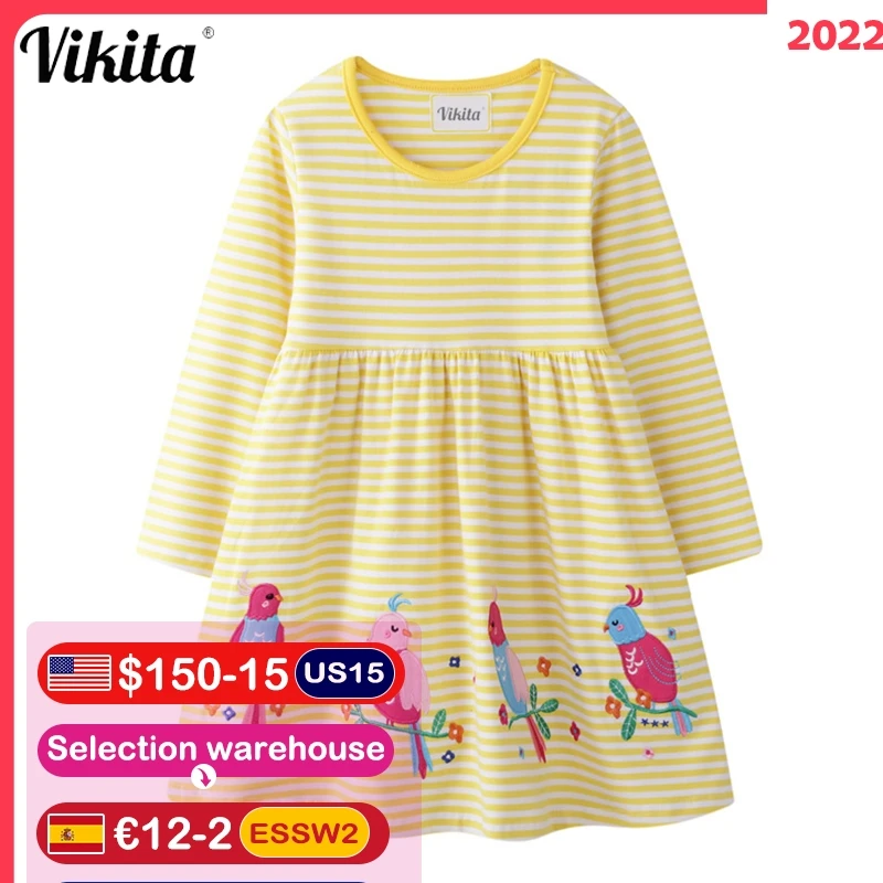 

VIKITA Girls Dress Animal Appliqued Long Sleeve Princess Dress Children Cartoon Costumes Kids Cotton Dresses Baby Girls Clothes